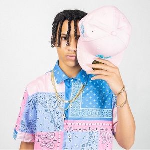 ROMWE XXL men’s pink and blue bandanna color block shirt, mixed print